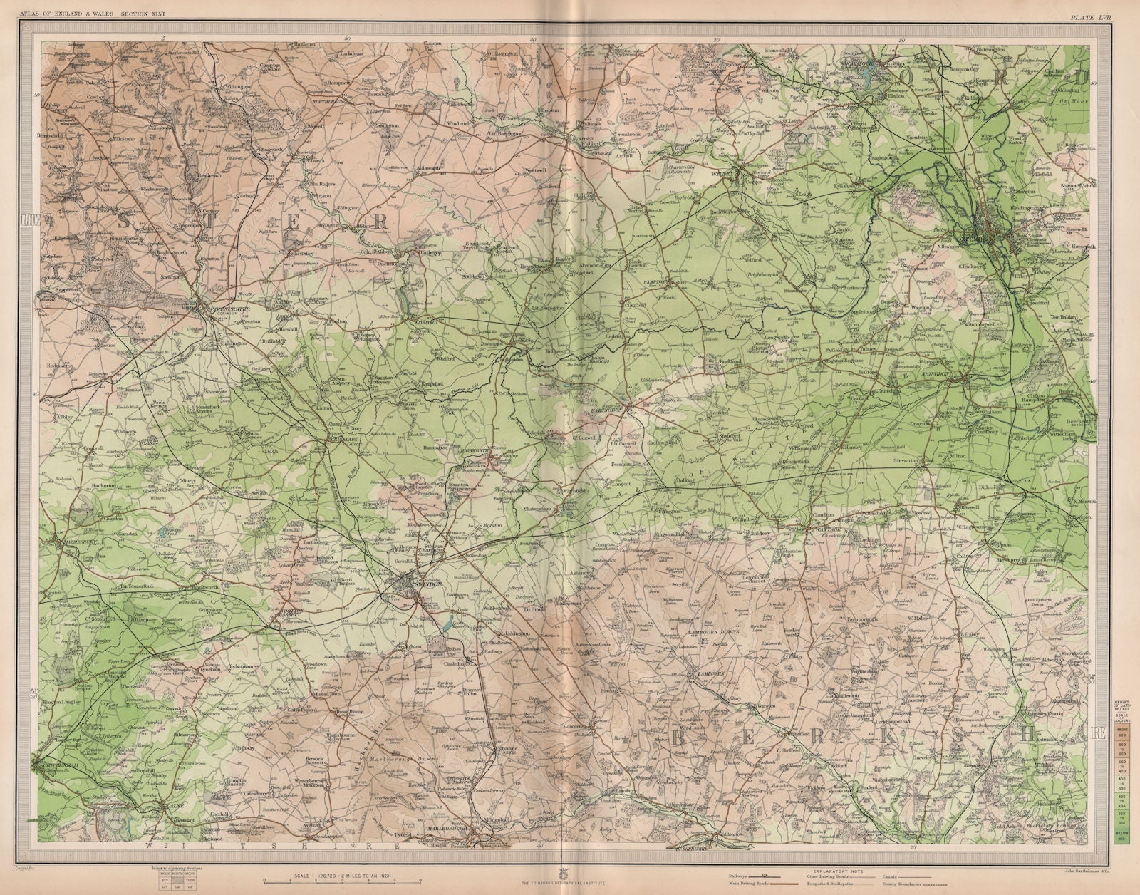 UPPER THAMES VALLEY. Swindon Oxford Berks Downs Cirencester Cotswolds 1903 map
